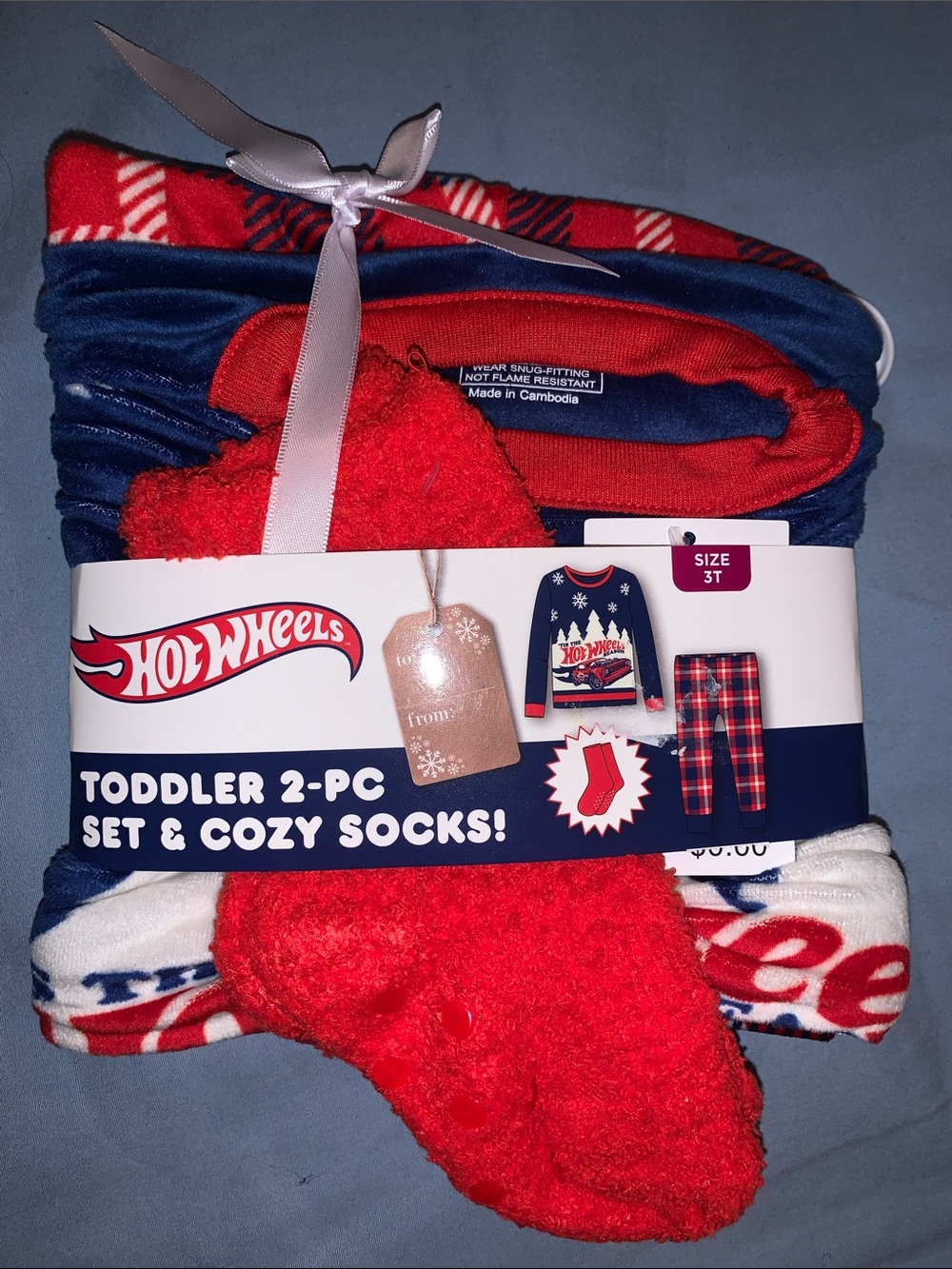 Hot Wheels Toddler 2-PC Pajama Set with Cozy Red Socks - Red & Navy 2pc
